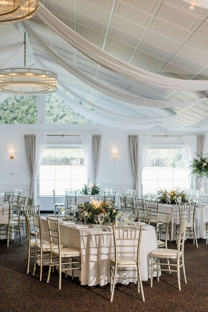 Wedding reception design in Flowerfield grand ballroom.